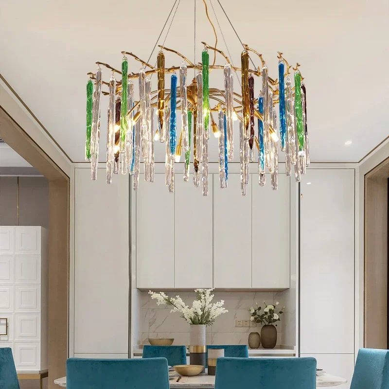 Interior Design Luxury Living Room - Lampu Langit-langit Kristal Warna-warni Mewah Nordic