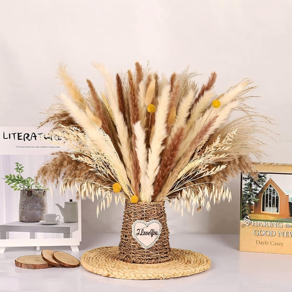Dried Pampas Bundle - Buket Bunga Kering Campuran Alami, Rumput