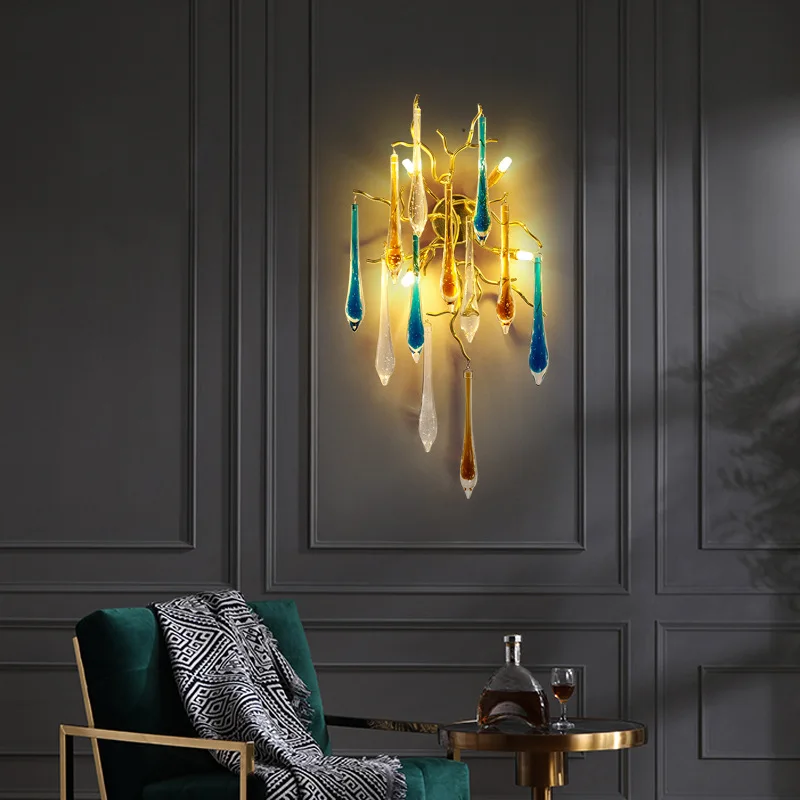 Interior Design Luxury Living Room - Lampu Langit-langit Kristal Warna-warni Mewah Nordik