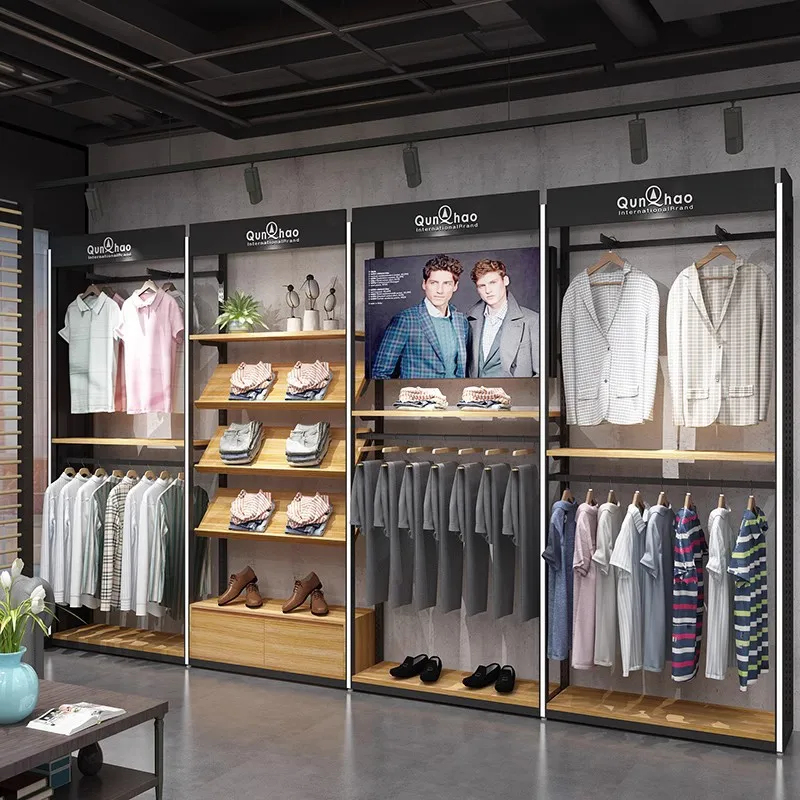 Rak Pakaian Kayu Kustom Desain - Interior Design Retail ulasan dan harga